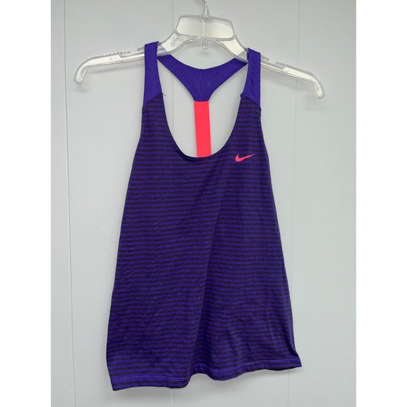 Nike Dri Fit Women's Sleeveless Purple & Black Striped‎ Activewear Top XS - Picture 1 of 4